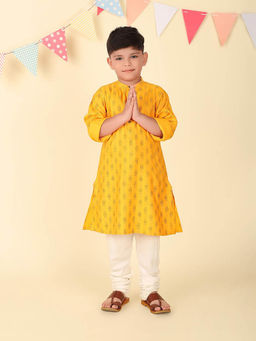 Fabindia - Yellow Viscose Silk Hand Block Printed Long Kurta