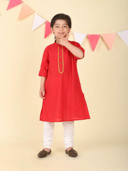 Fabindia - Red Cotton Blend Long Kurta