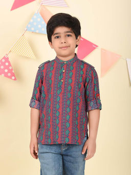 Fabindia - Blue Cotton Printed Short Kurta