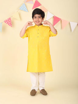Fabindia - Yellow Cotton Hand Block Printed Long Kurta