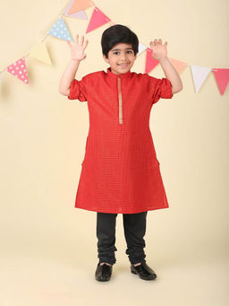 Fabindia - Red Cotton Checks Long Kurta