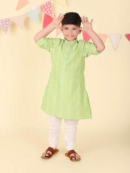 Fabindia - Green Cotton Striped Long Kurta