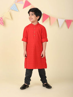 Fabindia - Red Cotton Printed Long Kurta