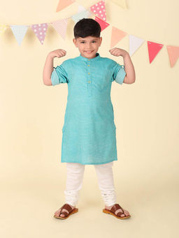 Fabindia - Blue Cotton Dobby Long Kurta