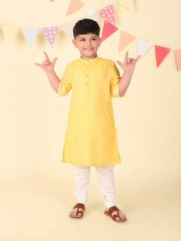 Fabindia - Yellow Cotton Dobby Long Kurta
