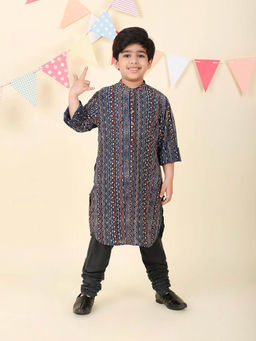 Fabindia - Blue Cotton Ajrakh Printed Long Kurta