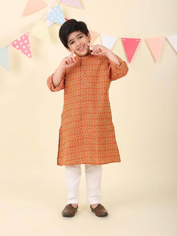 Fabindia - Orange Cotton Printed Long Kurta