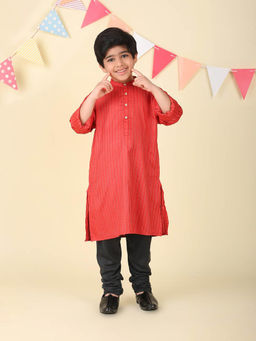 Fabindia - Red Dobby Long Kurta