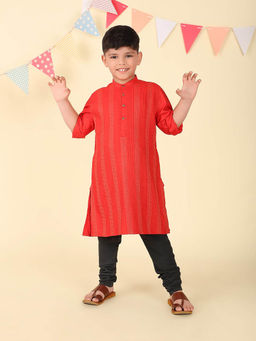 Fabindia - Red Woven Long Kurta