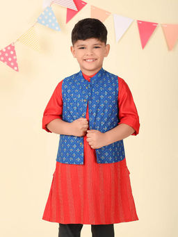 Fabindia - Blue Viscose Hand Block Printed Nehru Jacket