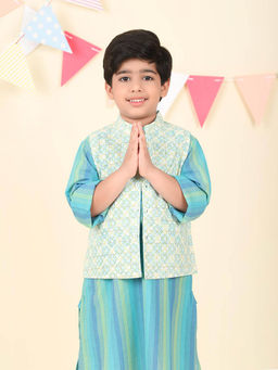 Fabindia - Blue Cotton Hand Block Printed Nehru Jacket