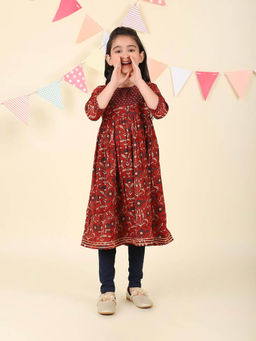 Fabindia - Maroon Cotton Ajrakh Printed Kurta with Churidar