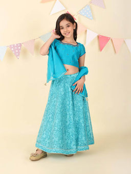 Fabindia - Blue Printed Choli with Lehenga and Dupatta