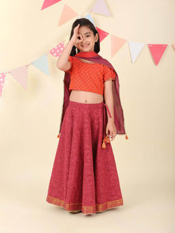 Fabindia - Cotton Hand Block Printed Choli with Lehenga and Dupatta