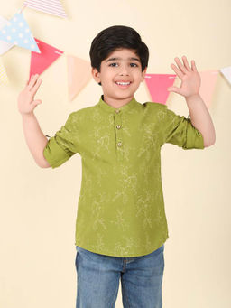 Fabindia - Green Cotton Printed Short Kurta