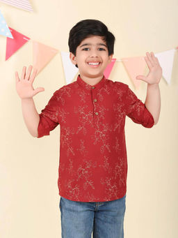 Fabindia - Maroon Cotton Printed Short Kurta