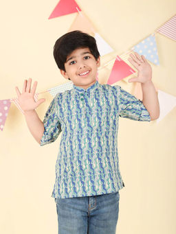Fabindia - Blue Cotton Printed Short Kurta