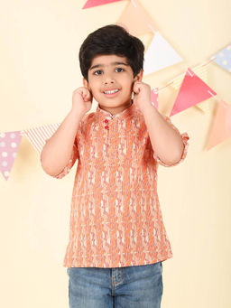 Fabindia - Orange Cotton Printed Short Kurta