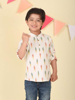 Fabindia - Off White Cotton Ikat Short Kurta