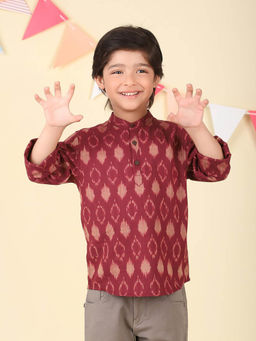 Fabindia - Maroon Cotton Ikat Short Kurta