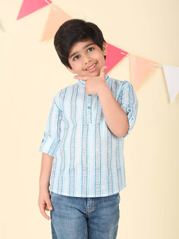 Fabindia - Blue Cotton Printed Short Kurta