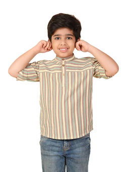 Fabindia - Beige Cotton Dobby Short Kurta