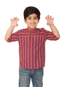 Fabindia - Red Cotton Dobby Short Kurta