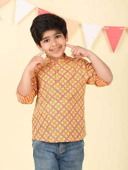 Fabindia - Yellow Cotton Hand Block Printed Short Kurta