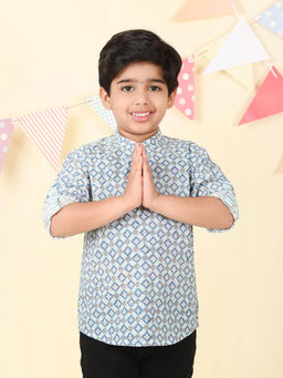 Fabindia - Blue Cotton Hand Block Printed Short Kurta