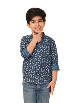 Fabindia - Blue Cotton Dabu Printed Short Kurta