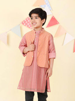 Fabindia - Pink Cotton Dobby Nehru Jacket