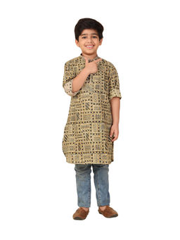 Fabindia - Beige Cotton Kalamkari Printed Long Kurta