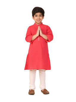 Fabindia - Pink Cotton Blend Hand Block Printed Long Kurta