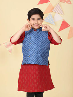 Fabindia - Blue Hand Block Printed Nehru Jacket