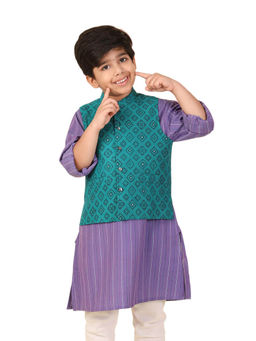 Fabindia - Teal Cotton Hand Block Printed Nehru Jacket