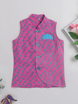 The Magic Wand - Pink Bandhani Printed Mandarin Collar Nehru Jacket
