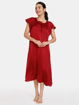 Zivame - Modern Love Knit Poly Mid Length Nightdress - Rhubarb - Red