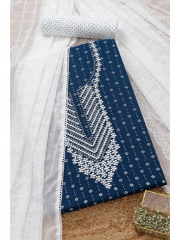 Soch - Womens Blue Rayon Embroidered Unstitched Dress Material (Set of 3)