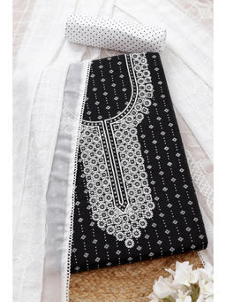 Soch - Womens Black Rayon Embroidered Unstitched Dress Material (Set of 3)