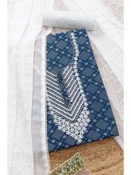 Soch - Womens Blue Rayon Embroidered Unstitched Dress Material (Set of 3)