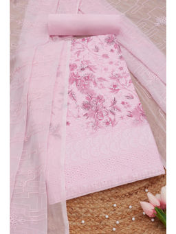 Soch - Womens Pink Cotton Floral Print Thread Work Unstitched Dress Material (Set of 3)