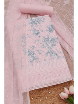 Soch - Womens Light Pink Cotton Floral Print Thread Work Unstitched Dress Material (Set of 3)