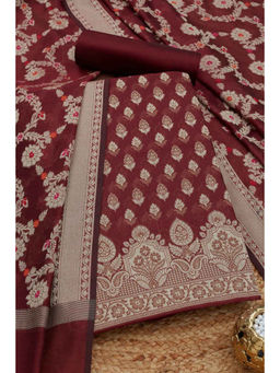 Soch - Womens Maroon Chanderi Woven Design Unstitched Dress Material (Set of 3)
