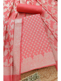 Soch - Womens Peach Chanderi Zari Woven Zari Unstitched Dress Material (Set of 3)