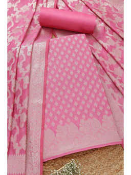 Soch - Womens Pink Chanderi Zari Woven Zari Unstitched Dress Material (Set of 3)