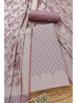 Soch - Womens Lavender Chanderi Zari Woven Zari Unstitched Dress Material (Set of 3)