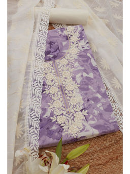 Soch - Womens Lavender Cotton Floral Print Thread Work Unstitched Dress Material (Set of 3)