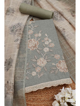 Soch - Womens Olive Kota Floral Thread Work Unstitched Dress Material (Set of 3)