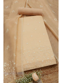 Soch - Womens Cream Kota Shimmer Embroidered Thread Work Unstitched Dress Material (Set of 3)