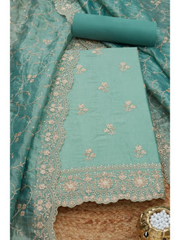 Soch - Womens Blue Crushed Silk Zari Embroidered Unstitched Dress Material (Set of 3)